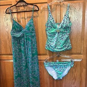 Tommy Bahama Green and Blue Swirl Pattern Dress and Swimsuit Set